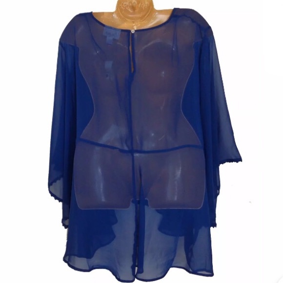 NWT 3X Blue Sheer Chiffon Tunic Top Blouse - Picture 4 of 6